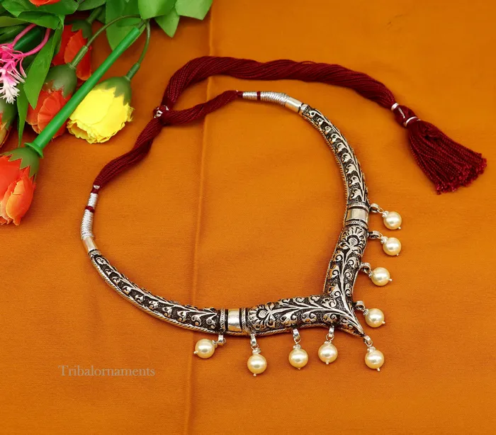 Necklaces TRIBAL ORNAMENTS Vintage Indian traditional style trendy 925 sterling silver chitaikandrai work charm necklace choker tribal ethnic jewelry nec278