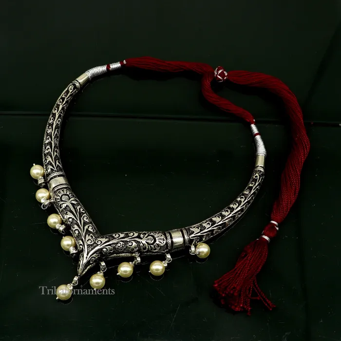 Necklaces TRIBAL ORNAMENTS Vintage Indian traditional style trendy 925 sterling silver chitaikandrai work charm necklace choker tribal ethnic jewelry nec278