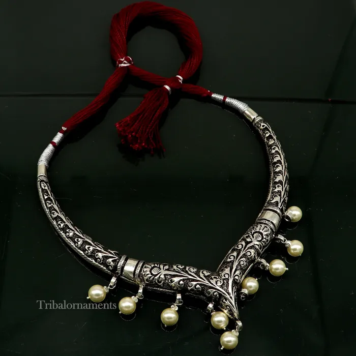 Necklaces TRIBAL ORNAMENTS Vintage Indian traditional style trendy 925 sterling silver chitaikandrai work charm necklace choker tribal ethnic jewelry nec278