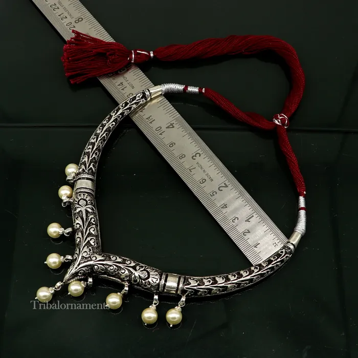 Necklaces TRIBAL ORNAMENTS Vintage Indian traditional style trendy 925 sterling silver chitaikandrai work charm necklace choker tribal ethnic jewelry nec278