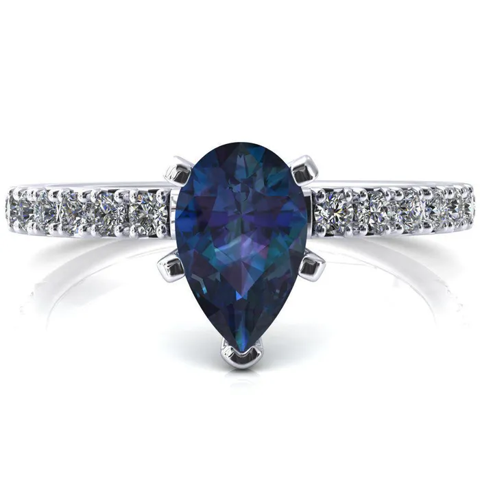 Nefili Pear Alexandrite 5 Prong 58 Eternity Diamond French Pave Engagement Ring Fire Brilliance Rings Nefili Pear Alexandrite 5 Prong 58 Eternity Diamond French Pave Engagement Ring Fire Brilliance Rings