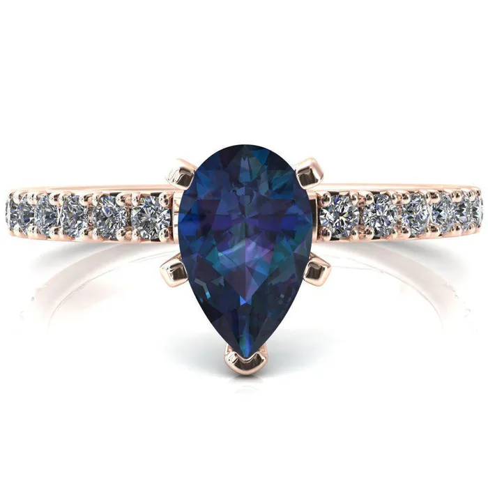 Nefili Pear Alexandrite 5 Prong 58 Eternity Diamond French Pave Engagement Ring Fire Brilliance Rings