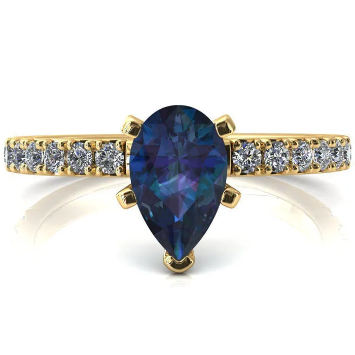 Nefili Pear Alexandrite 5 Prong 58 Eternity Diamond French Pave Engagement Ring Fire Brilliance Rings