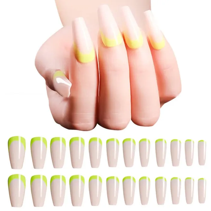 NS105 Long Plastic Coffin Nails Press On 24 pieces Ashley Earrings