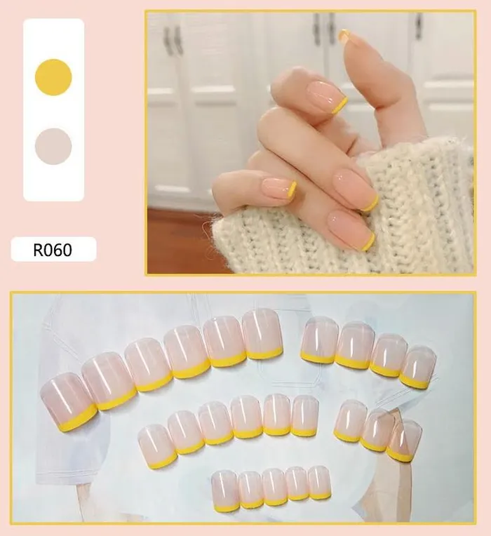 NS396 Short Square Press On Nails 24 Pieces R060 Polly Earrings