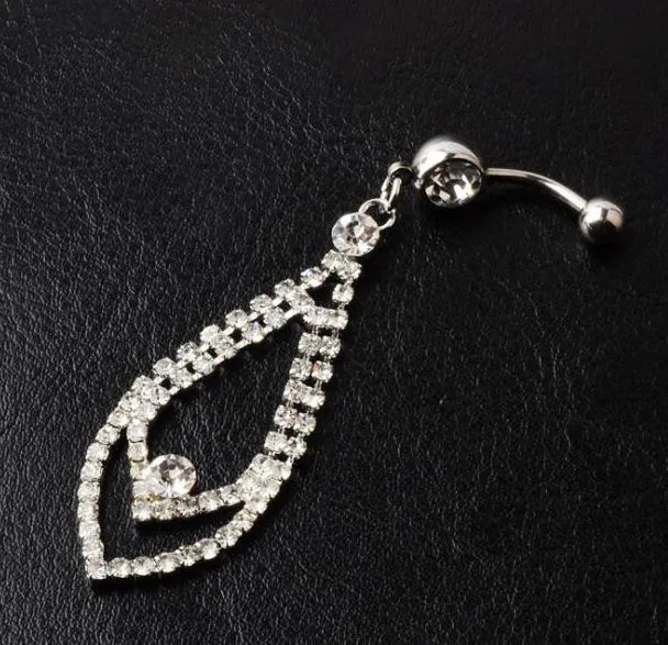 P19 Silver Double Teardrop with Crystal Gems Belly Button Ring Alice Rings