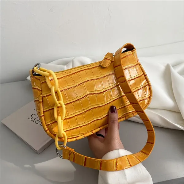 PB38 Yellow Crocodile Pattern Chain Accent Purse 01 Necklaces