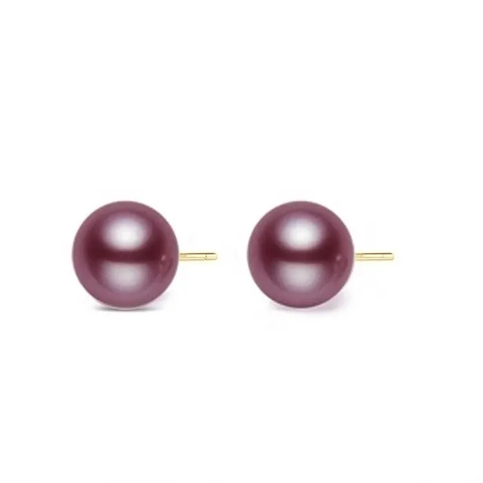 Pearly Lustre Earrings 18K Gold Top Grade Edison Purple Pearl Stud Earrings KE00019 Pearly Lustre Earrings 18K Gold Top Grade Edison Purple Pearl Stud Earrings KE00019