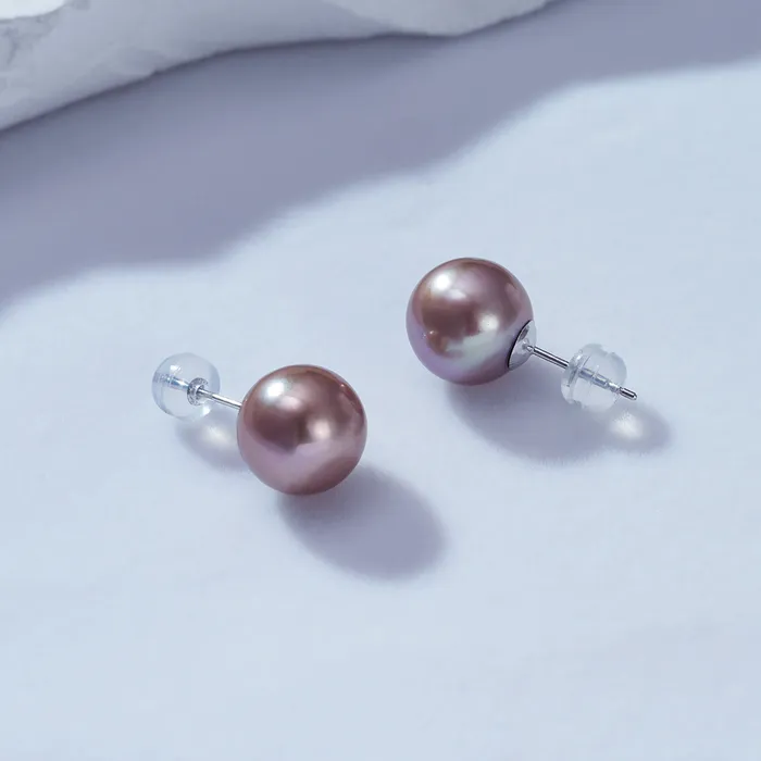 Pearly Lustre Earrings 18K Gold Top Grade Edison Purple Pearl Stud Earrings KE00019