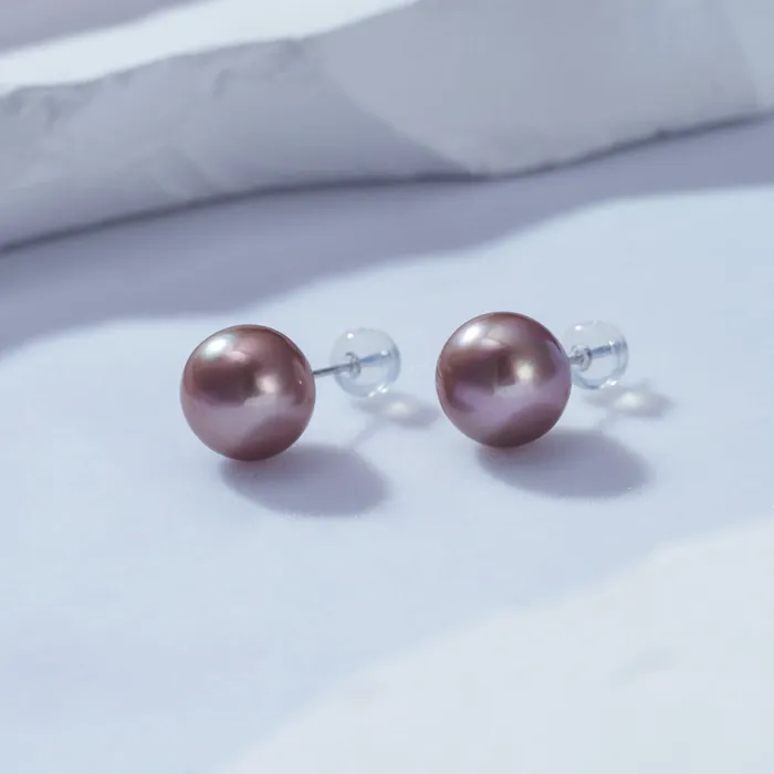 Pearly Lustre Earrings 18K Gold Top Grade Edison Purple Pearl Stud Earrings KE00019