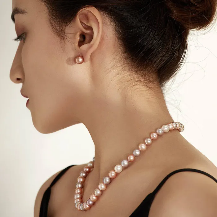 Pearly Lustre Earrings 18K Gold Top Grade Edison Purple Pearl Stud Earrings KE00019