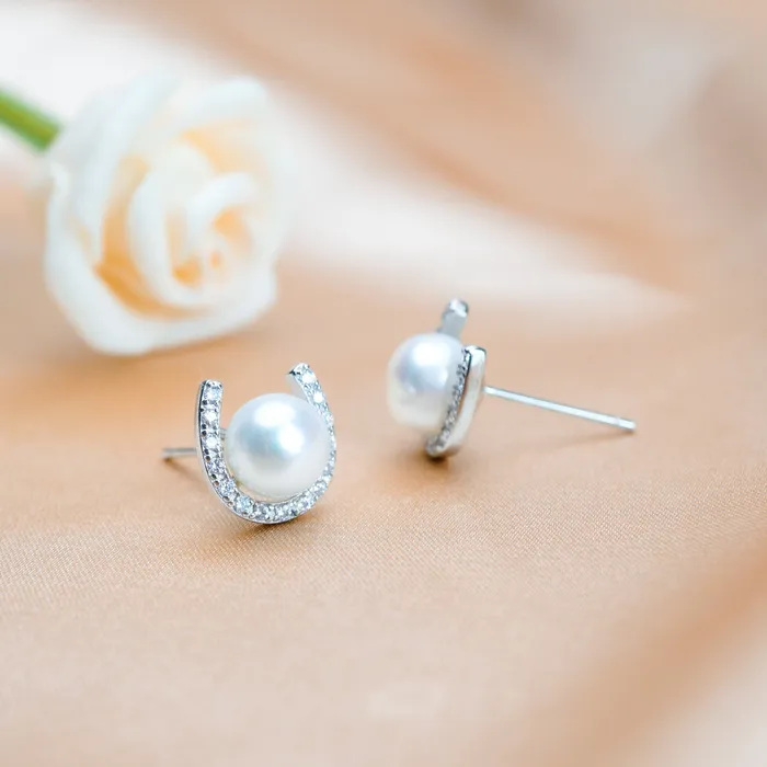 Pearly Lustre Earrings Elegant Freshwater Pearl Earrings WE00069