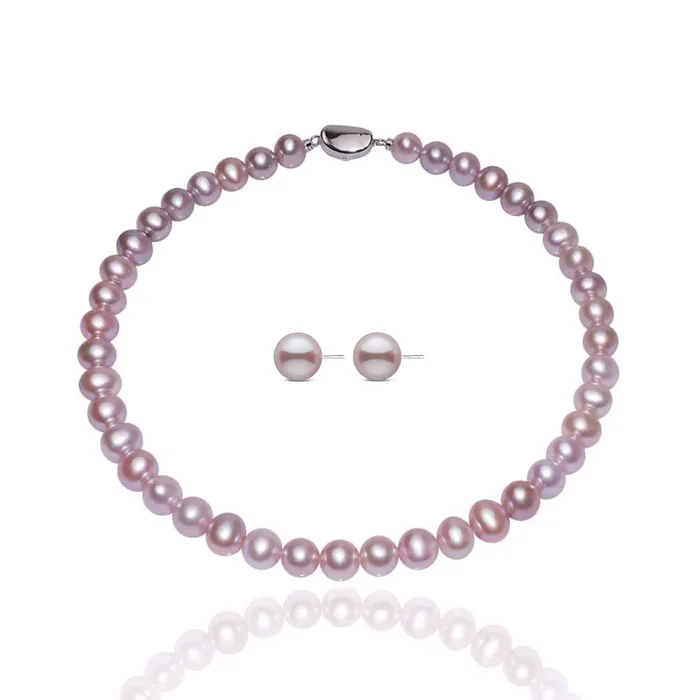 Pearly Lustre Earrings Elegant Purple Freshwater Pearl Set WS00064