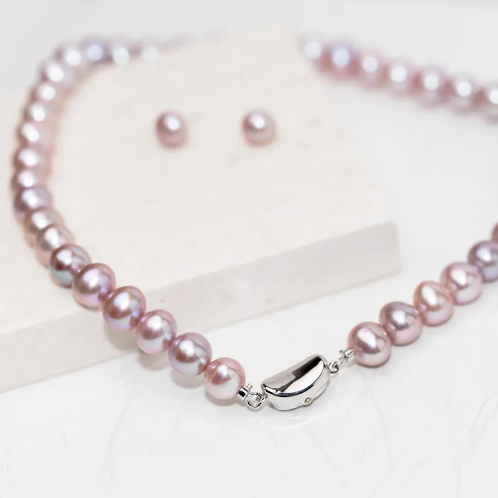 Pearly Lustre Earrings Elegant Purple Freshwater Pearl Set WS00064