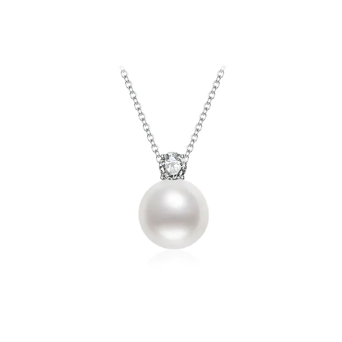 Pearly Lustre Necklaces 18K Solid Gold Diamond Hanadama Akoya Pearl Necklace KN00271 Pearly Lustre Necklaces 18K Solid Gold Diamond Hanadama Akoya Pearl Necklace KN00271