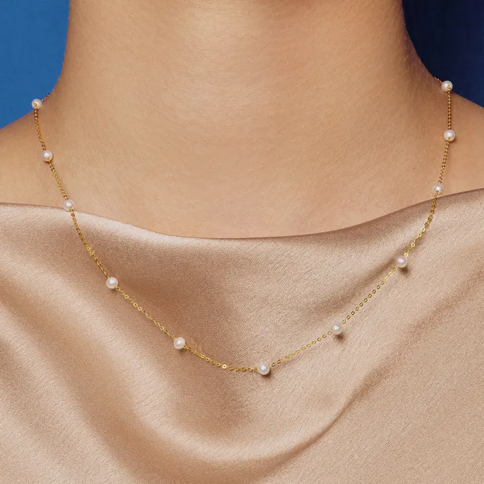 Pearly Lustre Necklaces 18K Solid Gold Freshwater Pearl Necklace KN00026