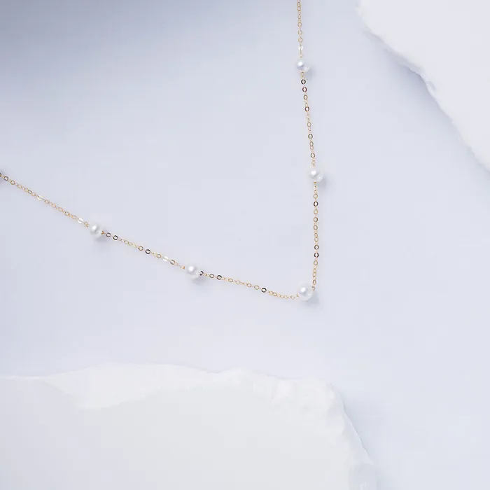 Pearly Lustre Necklaces 18K Solid Gold Freshwater Pearl Necklace KN00026