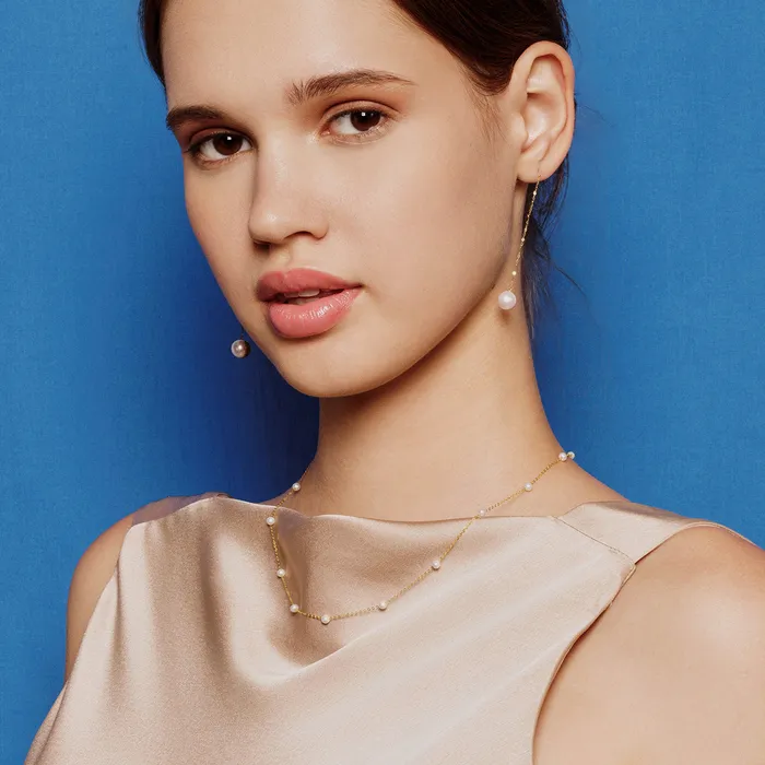 Pearly Lustre Necklaces 18K Solid Gold Freshwater Pearl Necklace KN00026