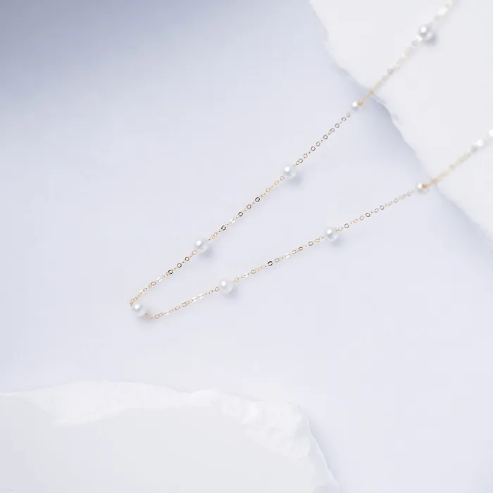 Pearly Lustre Necklaces 18K Solid Gold Freshwater Pearl Necklace KN00026
