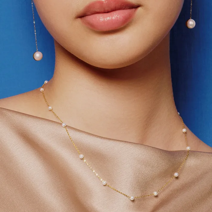 Pearly Lustre Necklaces 18K Solid Gold Freshwater Pearl Necklace KN00026
