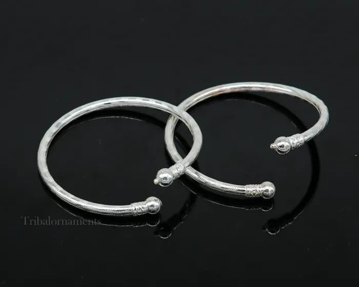 Plain white design sterling silver handmade amazing design bangle bracelet kada excellent customized design bangle kada unisex gift nba230 TRIBAL ORNAMENTS Bracelets