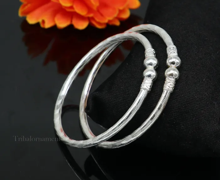 Plain white design sterling silver handmade amazing design bangle bracelet kada excellent customized design bangle kada unisex gift nba230 TRIBAL ORNAMENTS Bracelets