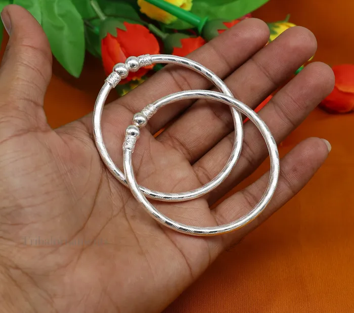 Plain white design sterling silver handmade amazing design bangle bracelet kada excellent customized design bangle kada unisex gift nba230 TRIBAL ORNAMENTS Bracelets