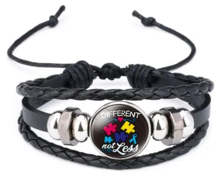 polly Bracelets B09 Different Not Less Autism Awareness Leather Bracelet