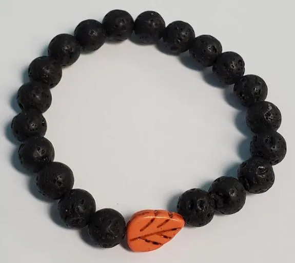polly Bracelets B120 Black Lava Stone Orange Leaf Bead Bracelet