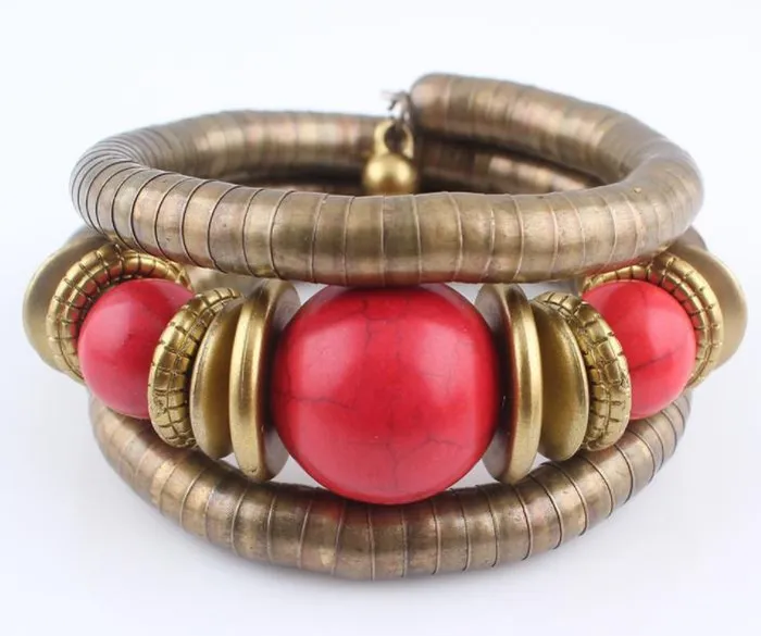 POLLY Bracelets B329 Bronze Red Crackle Bead Coil Bracelet