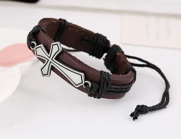 POLLY Bracelets B683 Brown Leather Cross Bracelet