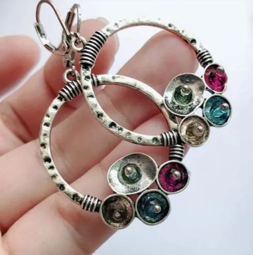 polly Earrings E1042 Silver Multi Color Bead Retro Earrings