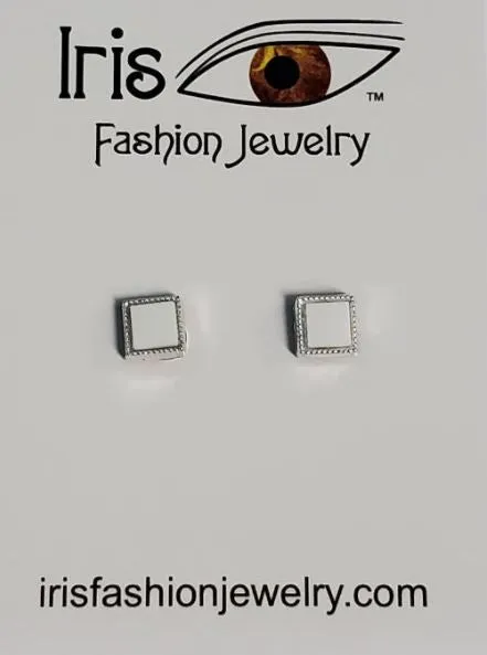 POLLY Earrings E1109 Silver White Square Magnetic Earrings