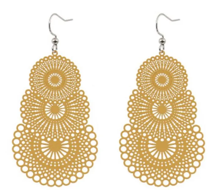 POLLY Earrings E229 Golden Yellow Metal Tiered Earrings