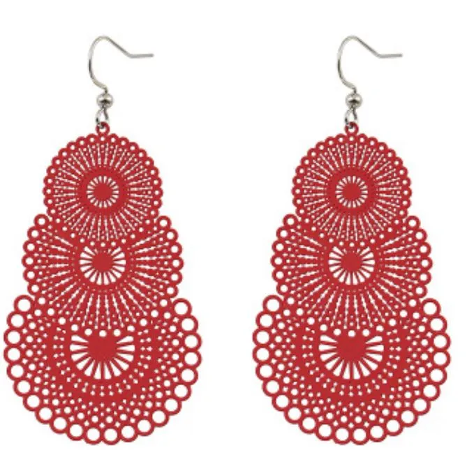 POLLY Earrings E231 Red Metal Tiered Earrings