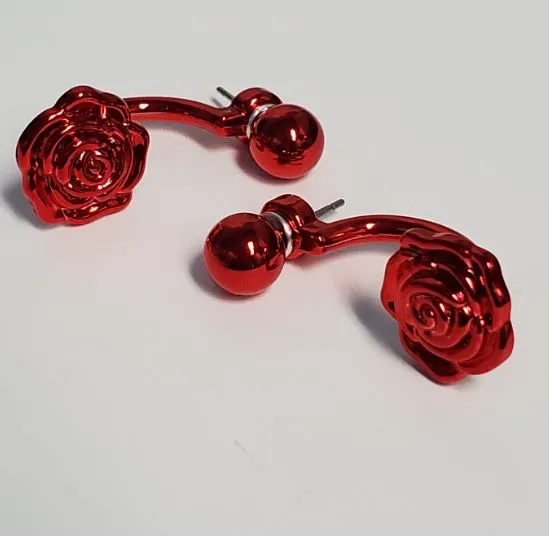 POLLY Earrings E438 Red Rose Peek a Boo Earrings