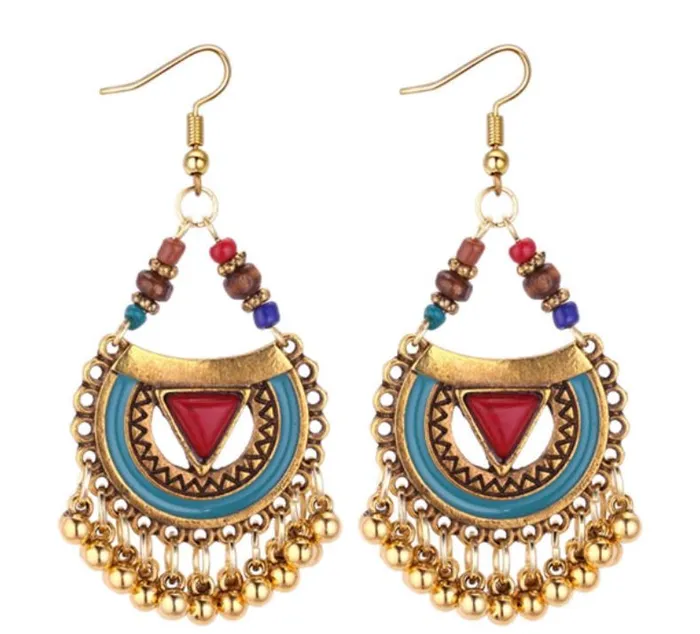 POLLY Earrings E729 Gold Red Triangle Bead Tassel Earrings