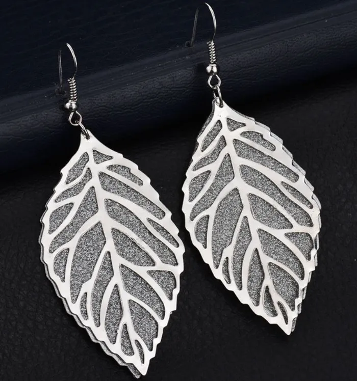 POLLY Earrings E84 Silver Glitter Metal Leaf Earrings