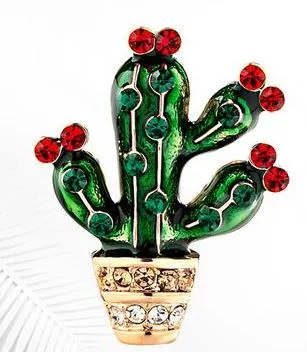 POLLY Earrings F114 Rhinestone Cactus Fashion Pin