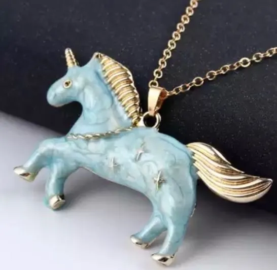 polly Earrings L489 Gold Shimmer Blue Unicorn Necklace FREE Earrings