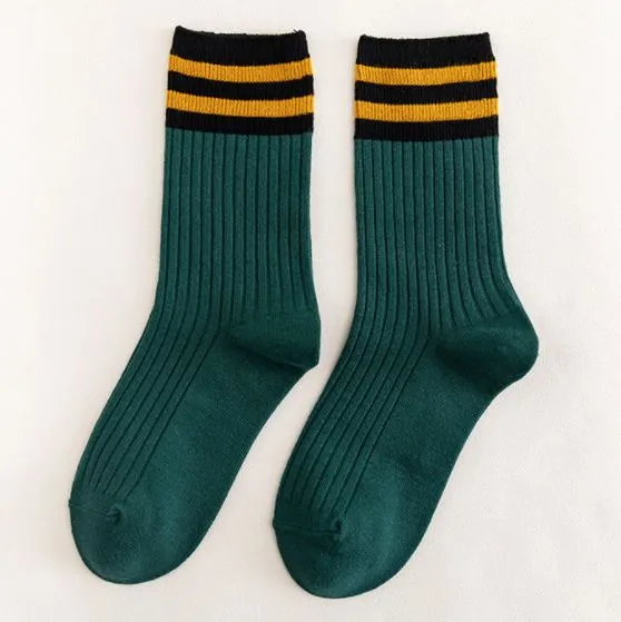 POLLY Earrings SF1163 Green Golden Yellow Stripe Socks