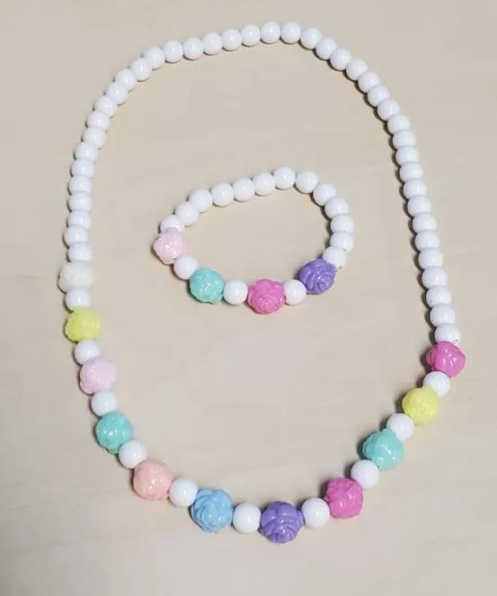 POLLY L136 White Colorful Rose Beads Necklace Bracelet Set Bracelets