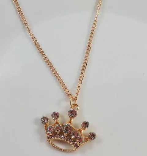 polly Necklaces N1309 Gold Rhinestone Crown Necklace With Free Earrings