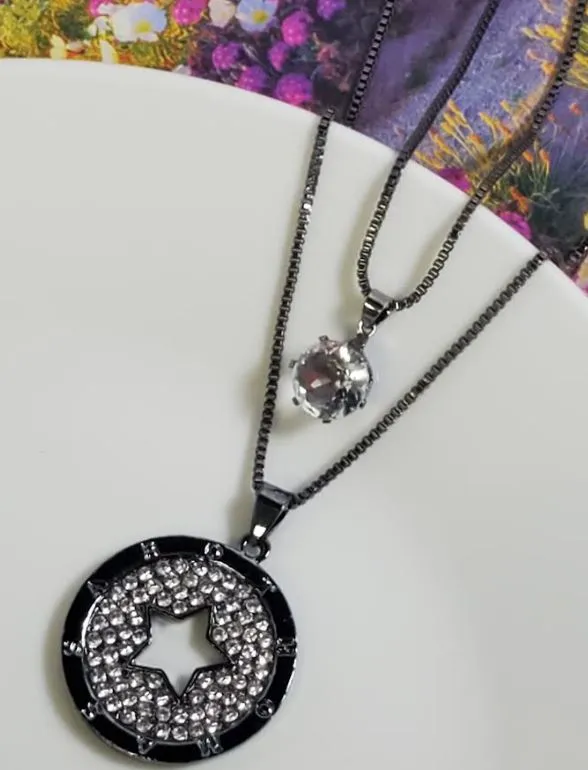 polly Necklaces N2000 Gun Metal Round Rhinestone Star Necklace with FREE Earrings polly Necklaces N2000 Gun Metal Round Rhinestone Star Necklace with FREE Earrings
