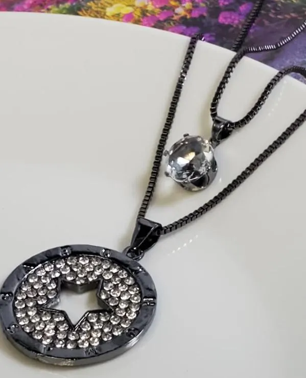 polly Necklaces N2000 Gun Metal Round Rhinestone Star Necklace with FREE Earrings