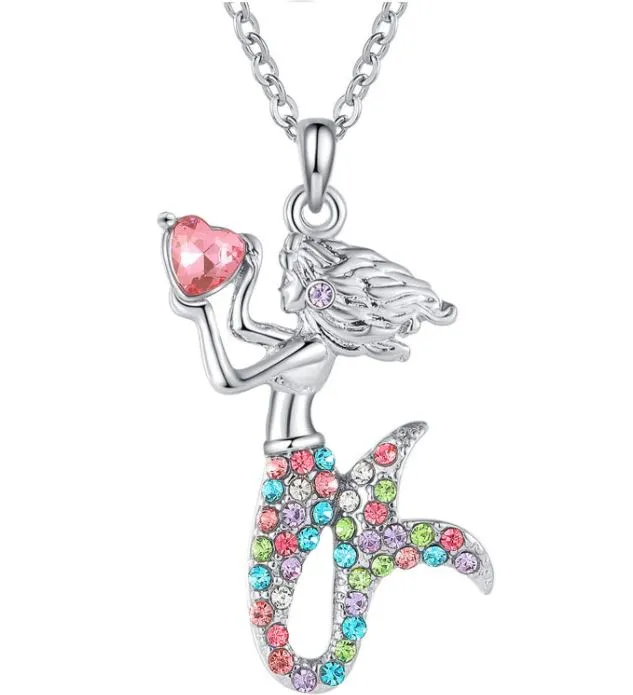 POLLY Necklaces N548 Silver Multi Color Rhinestone Mermaid Necklace with Free Earrings POLLY Necklaces N548 Silver Multi Color Rhinestone Mermaid Necklace with Free Earrings