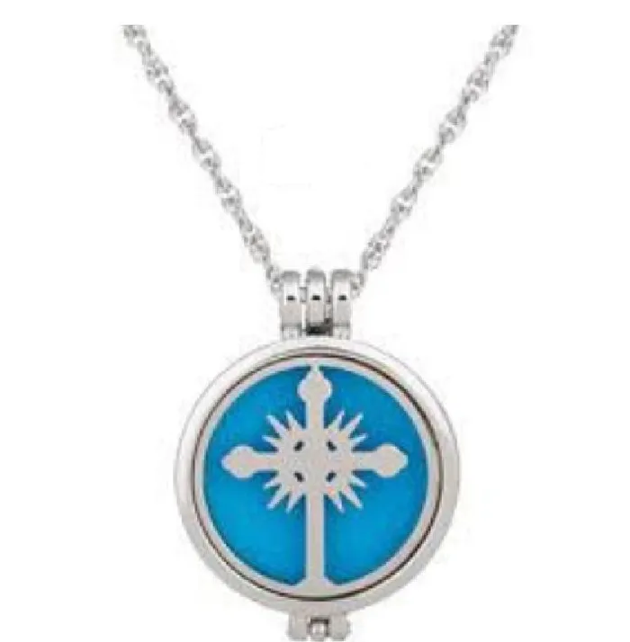 polly Necklaces N810 Silver Cross Design Essential Oil Necklace with FREE Earrings PLUS 5 Different Color Pads