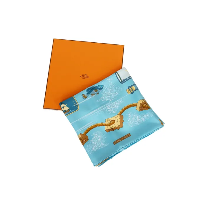 PreOwned Hermes Bouteilles A La Mer Scarf 90 Hermes Earrings