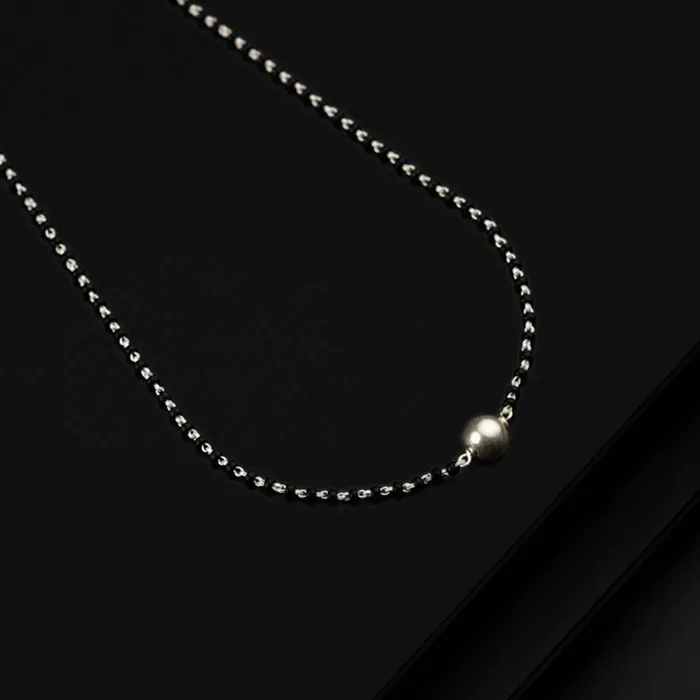 Pure 925 sterling silver black beaded chain necklace and vintage antique silver ball style pendant Mangalsutra ms116 TRIBAL ORNAMENTS Necklaces Pure 925 sterling silver black beaded chain necklace and vintage antique silver ball style pendant Mangalsutra ms116 TRIBAL ORNAMENTS Necklaces