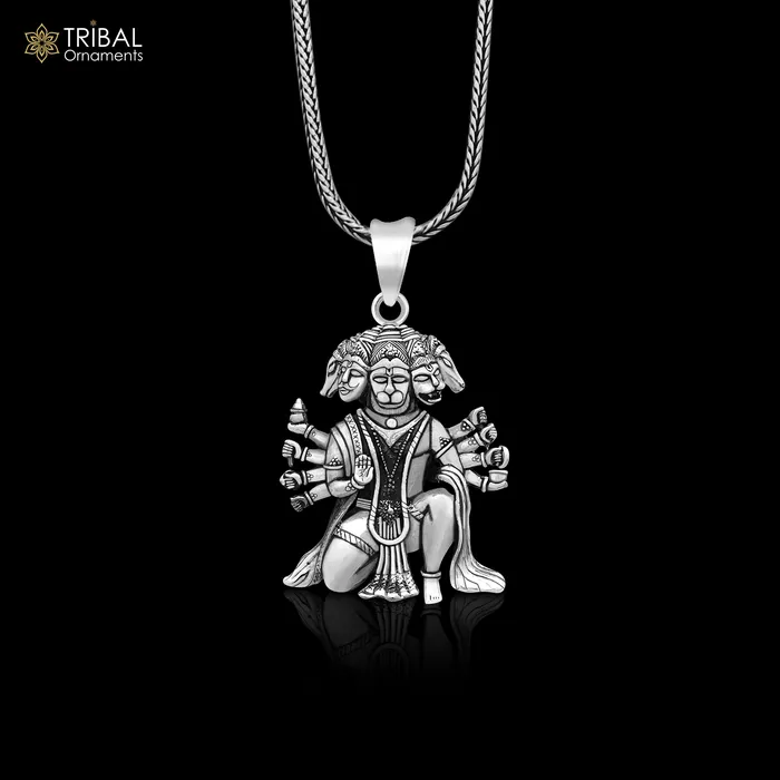 Pure 925 sterling silver handmade Hindu god Lord Panchmukhi Hanuman pendant amazing designer fabulous pendant unisex gifting jewelry ssp486 TRIBAL ORNAMENTS Necklaces